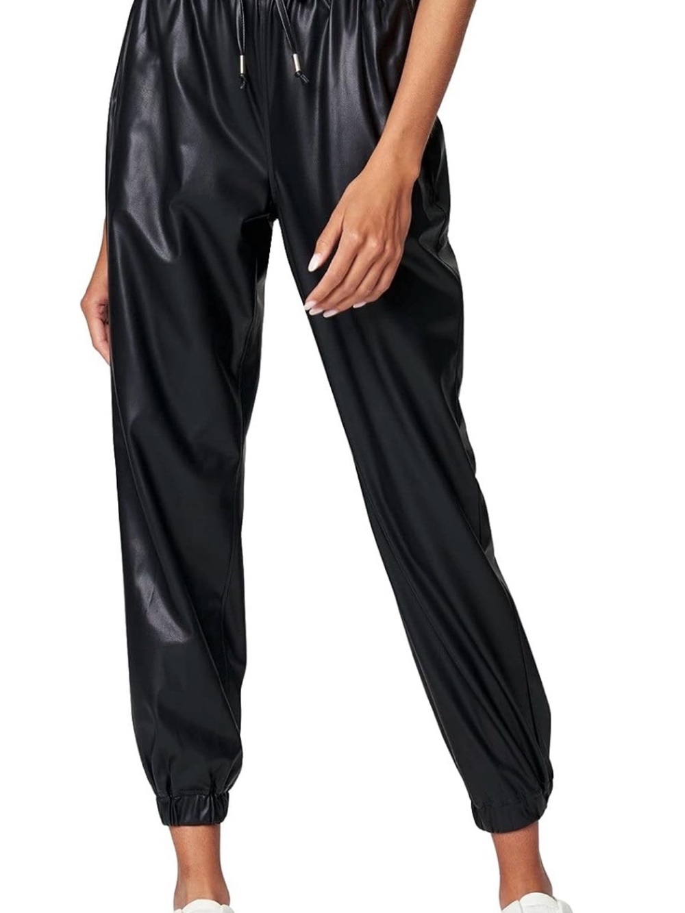 Blank NYC Black Faux Leather Joggers with Drawstring Waist